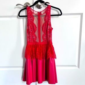 BCBGMAXAZRIA LAYTON LACE & FAUX-LEATHER SKIRT DRESS